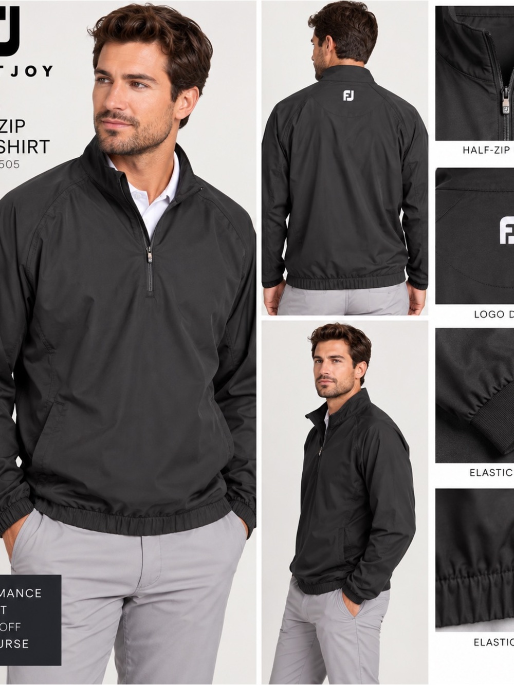 FootJoy Men’s XL Black Half-Zip Windshirt Golf Jacket — Style 23505